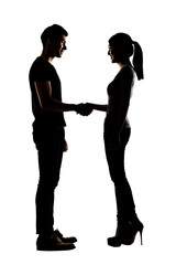 Asian couple shake hands