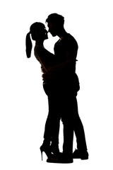 Silhouette of Asian couple hug