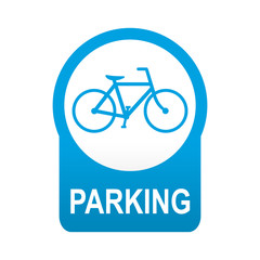 Etiqueta tipo app azul redonda PARKING para bicicletas