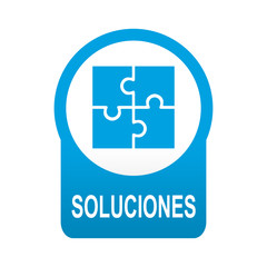 Fototapeta premium Etiqueta tipo app azul redonda SOLUCIONES