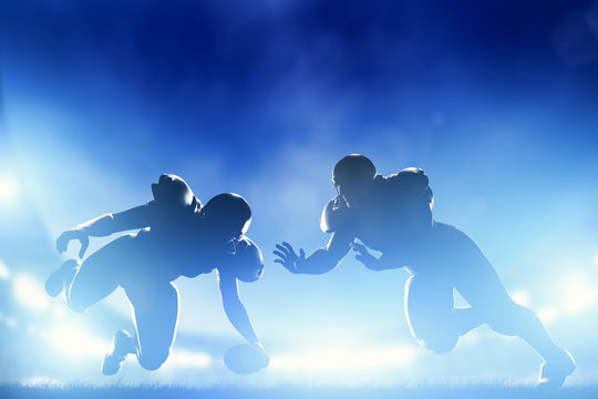 Fototapeta American football players in game, touchdown. Stadium lights