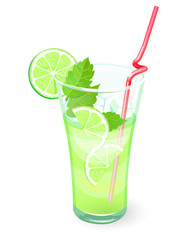 A glass of mojito with lime slices