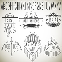 Collection of tribal design elements and alphabet