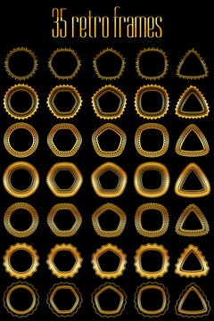 Collection of 35 vector golden frames for stamps and seals