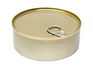 Tin food can of food isolated on white background