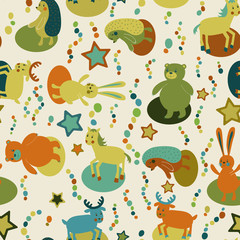 Obraz premium Seamless pattern with cartoon forest animals