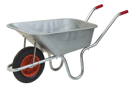 galvanised steel wheelbarrow cart isolated on white