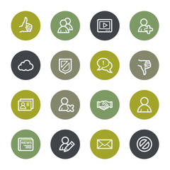 Community. Social media web icons set, color buttons