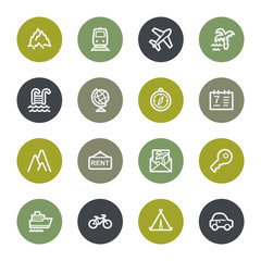 Travel web icons set, color buttons