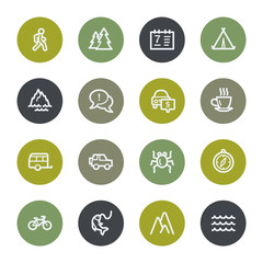Travel web icons set, color buttons