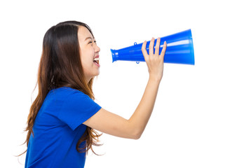 Asian young woman with loudspeaker