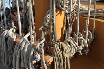 Sailing ship ropes and rigging