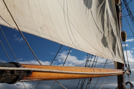 Boom and sail on a tall sailing ship