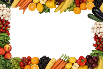 Rahmen aus Früchte, Obst und Gemüse mit Textfreiraum