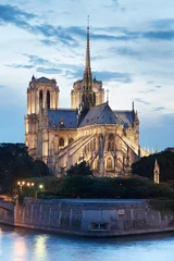 Gordijnen Notre Dame de Paris cathedral at night © andersphoto