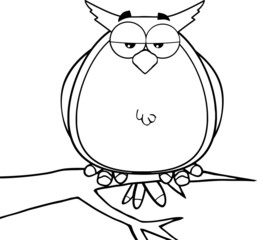 Black And White Owl On Tree Cartoon Character