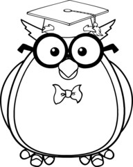 Black And White Wise Owl Teacher With Glasses And Graduate Cap