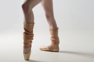 Closeup of ballet shoes dancing in pointe