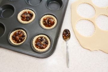 Making mince pies in the kitchen