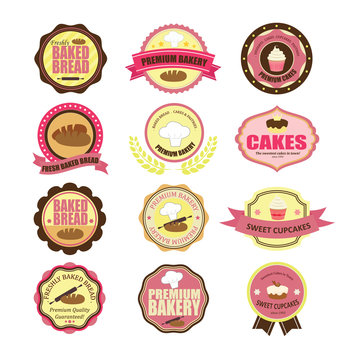 Collection of vintage retro bakery logo badges and labels. Illus