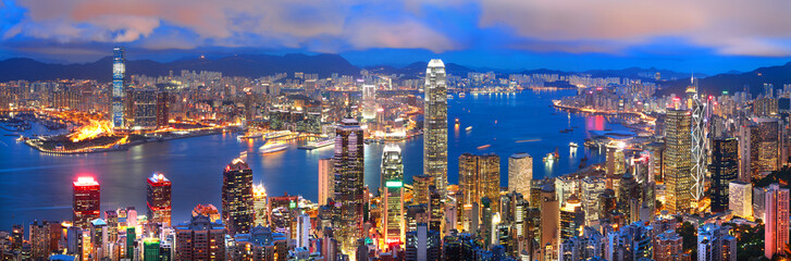 Panele Szklane  panorama zachodu słońca w hongkongu