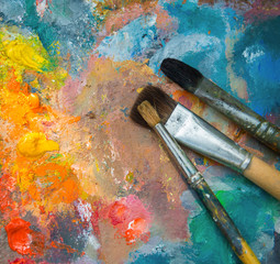 Oil paints and paint brushes