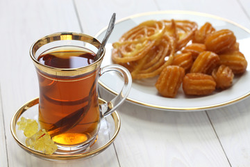 iranian tea and sweets, zoolbia & bamieh