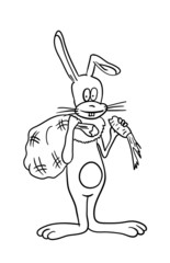 cartoon rabbit with a bag of carrots, vector