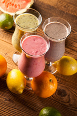 Healthy diet, protein shakes and fruits