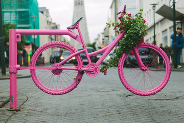 Pink Bicycle Gate in Reykjavik Streets