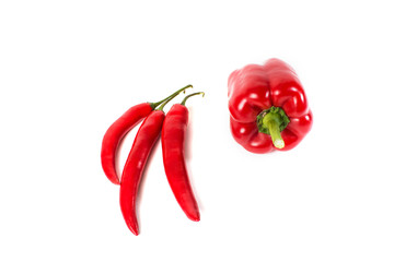 Red pepper and hot chili pepper isolated on white background