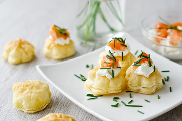 Pastry with salmon appetizer