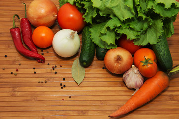 vegetables on a wooden background