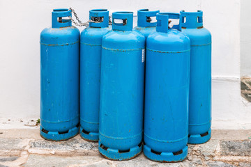 Group of blue gas cylinders