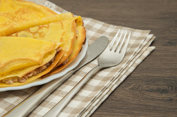 Pancakes with a meat stuffing