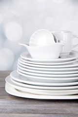 White crockery and kitchen utensils,