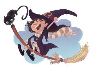 niña bruja volando © cirodelia