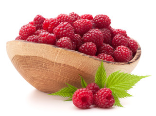 raspberries in wooden bowl