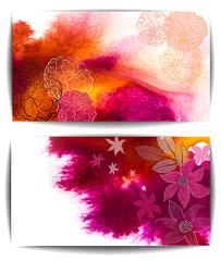 Watercolor vector banner, abstract hand drawn flowers