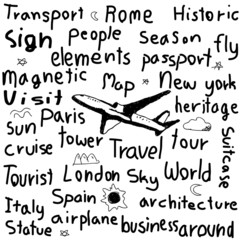 airplane planning a summer vacation hand drawn