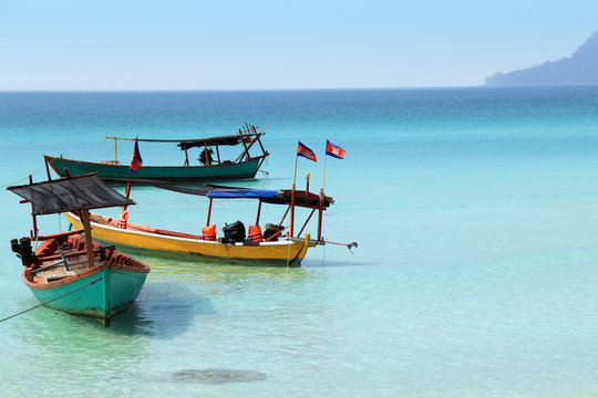 Cambodian Boats with flags