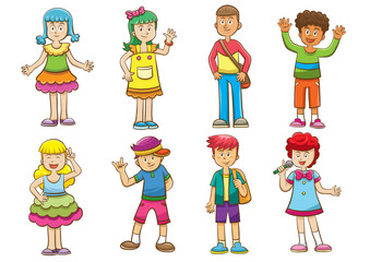 set of cartoon kids