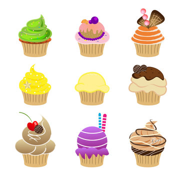 set of cupcake vector symbol on white background