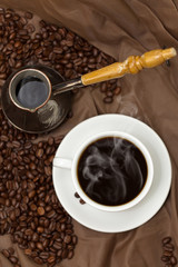 Coffee. Old Copper. Turkish Coffee Pot. Selective focus.