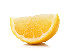 Slice of lemon fruit isolated on white background