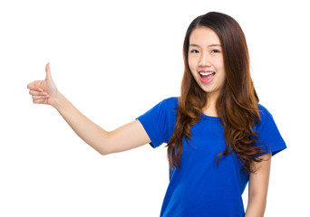 Asian young woman with thumb up
