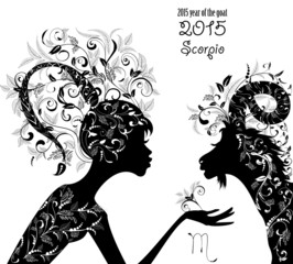 2015 year of the beautiful goat and Zodiac sign scorpio. fashion