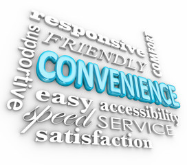 Naklejka premium Convenience 3d Word Collage Fast Friendly Service