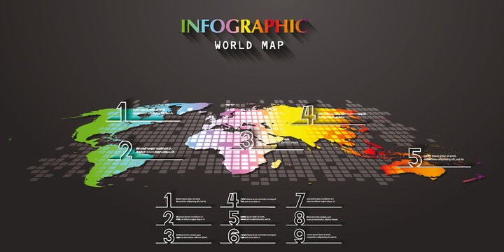 Infographic colorful world map with web icons
