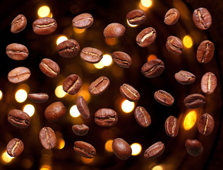 Falling black coffee grain, bean